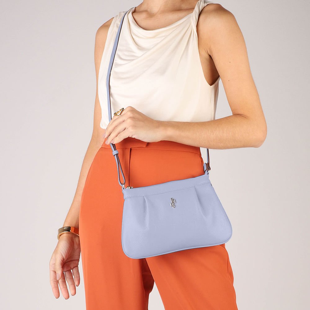 Bolsa Tiracolo Couro Azul Gelo Detalhe Franzido Azul Gelo 4