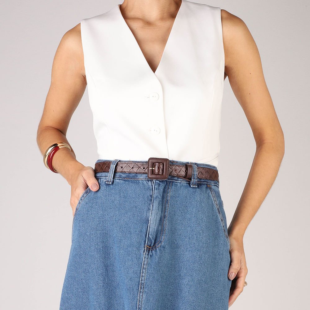 Cinto Couro Tramado Marrom Marrom 5