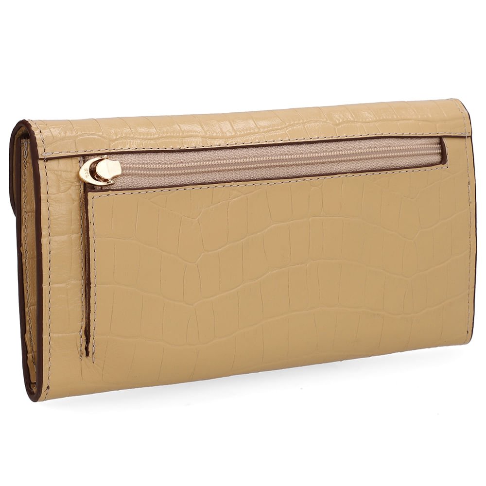 Carteira Couro Croco Creme Bege 2
