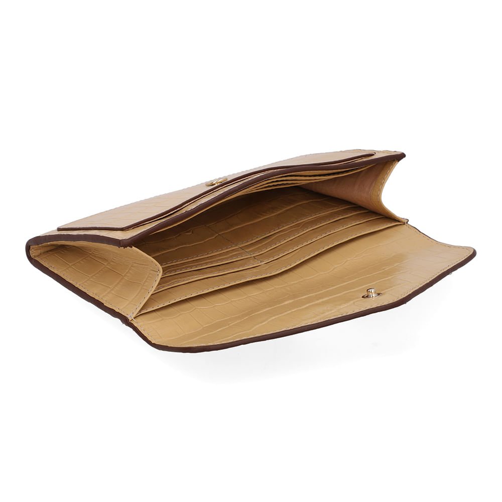 Carteira Couro Croco Creme Bege 3