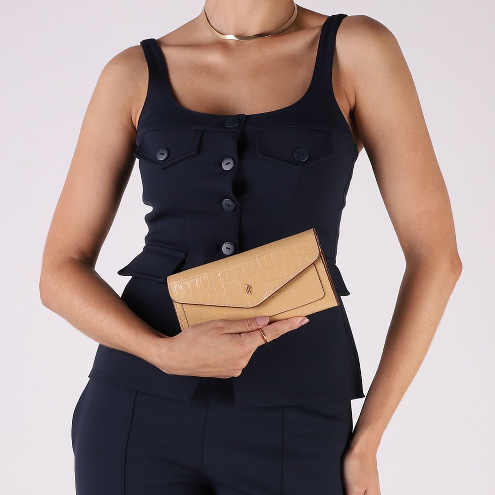 Carteira Couro Croco Creme Bege 4