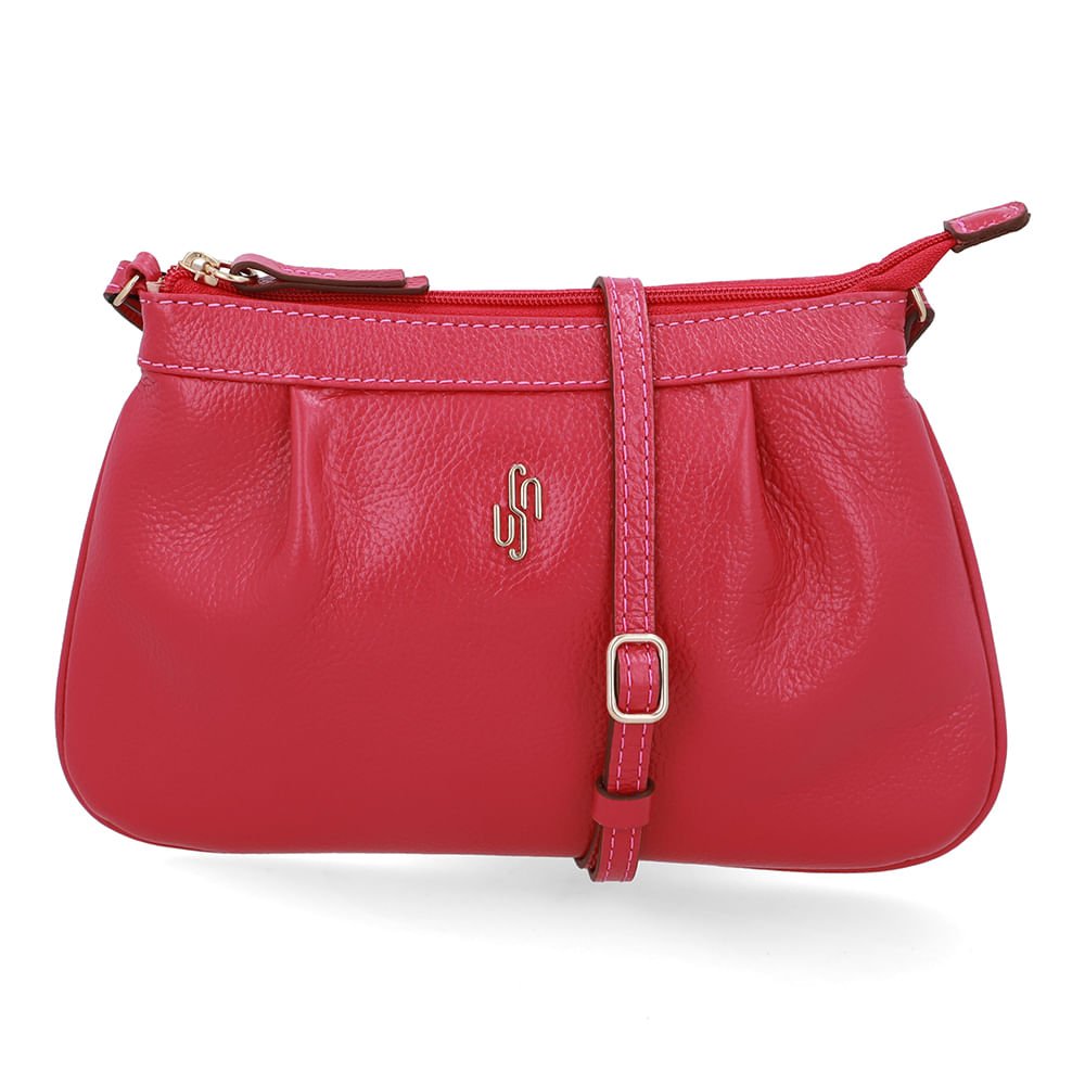 Bolsa Tiracolo Couro Rosa Orquídea Detalhe Franzido