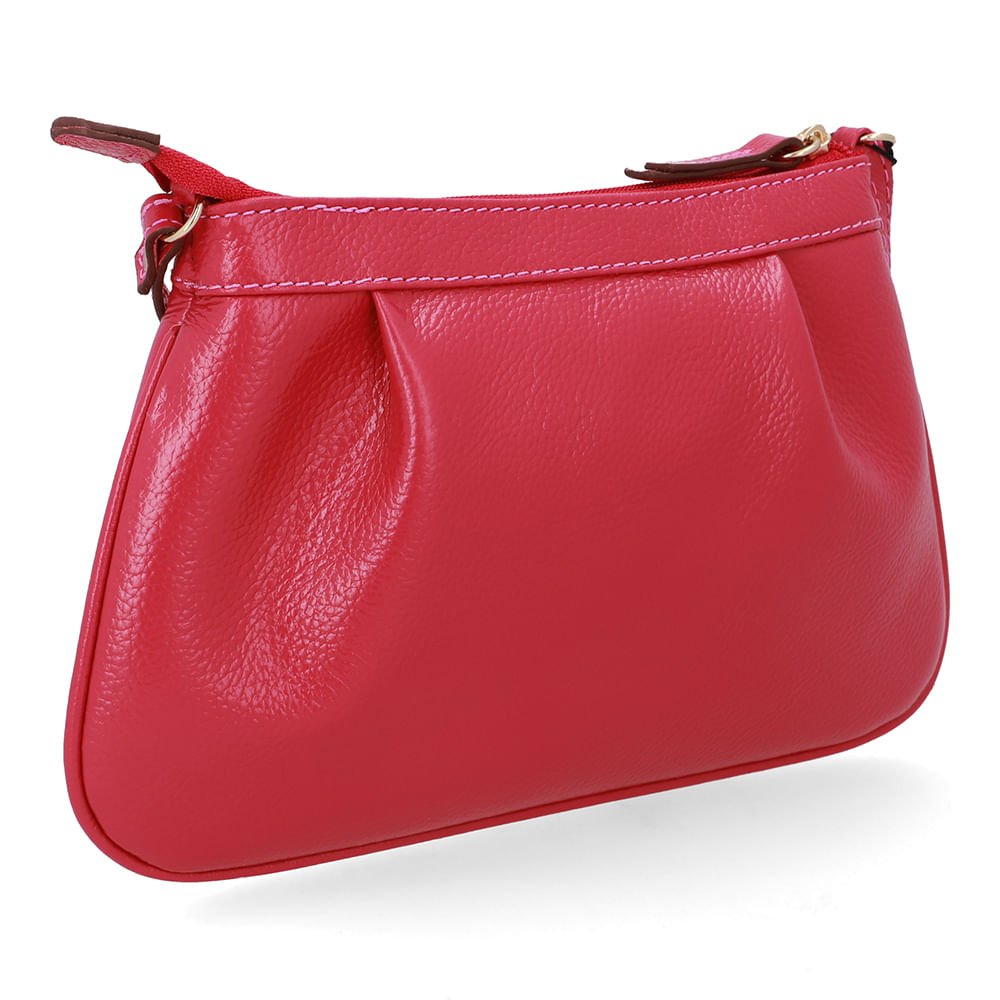 Bolsa Tiracolo Couro Rosa Orquídea Detalhe Franzido Rosa 2