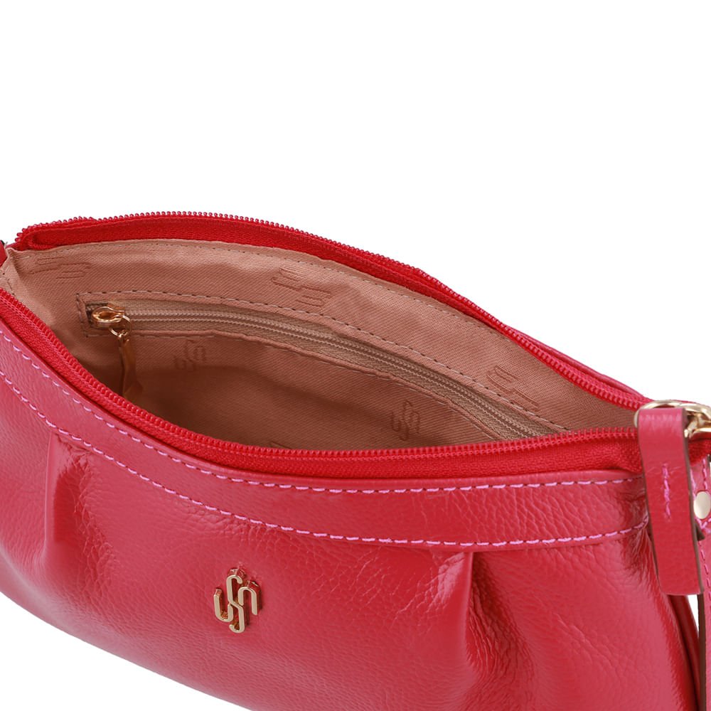 Bolsa Tiracolo Couro Rosa Orquídea Detalhe Franzido Rosa 3