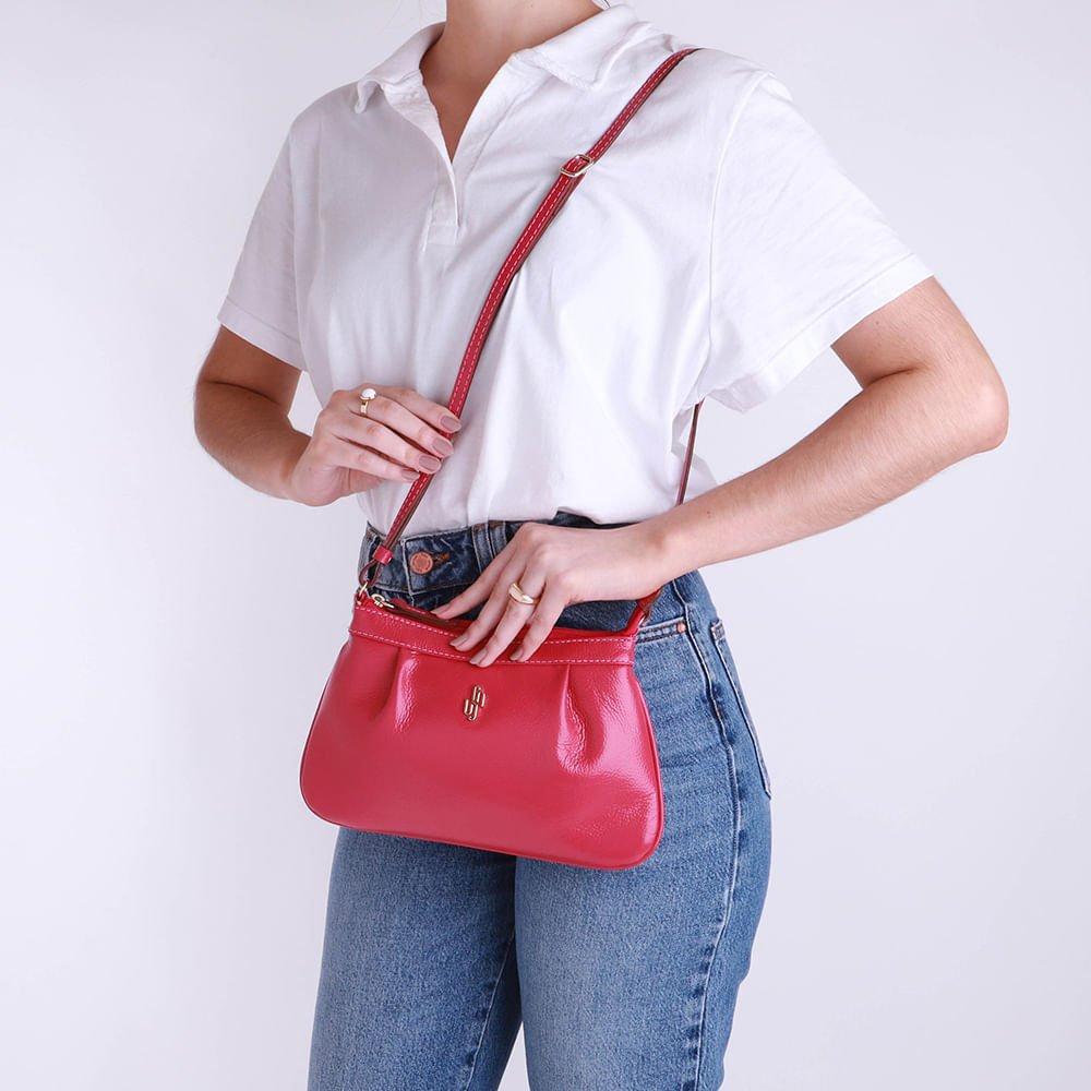 Bolsa Tiracolo Couro Rosa Orquídea Detalhe Franzido Rosa 4