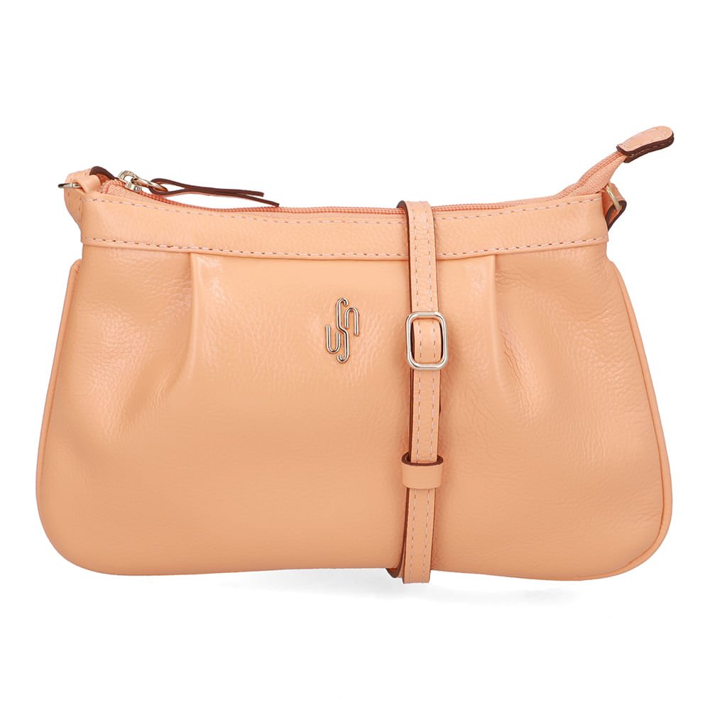 Bolsa Tiracolo Couro Laranja Melão Detalhe Franzido