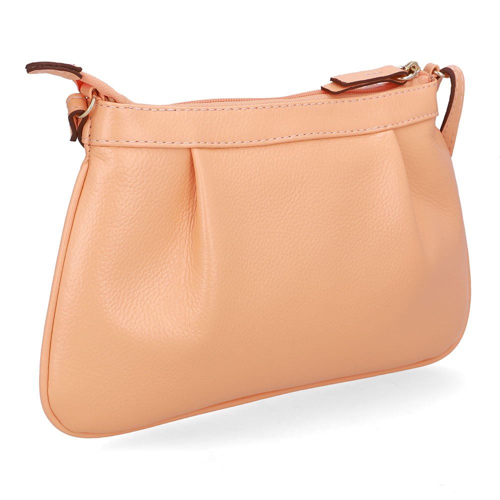Bolsa Tiracolo Couro Laranja Melão Detalhe Franzido Laranja 2