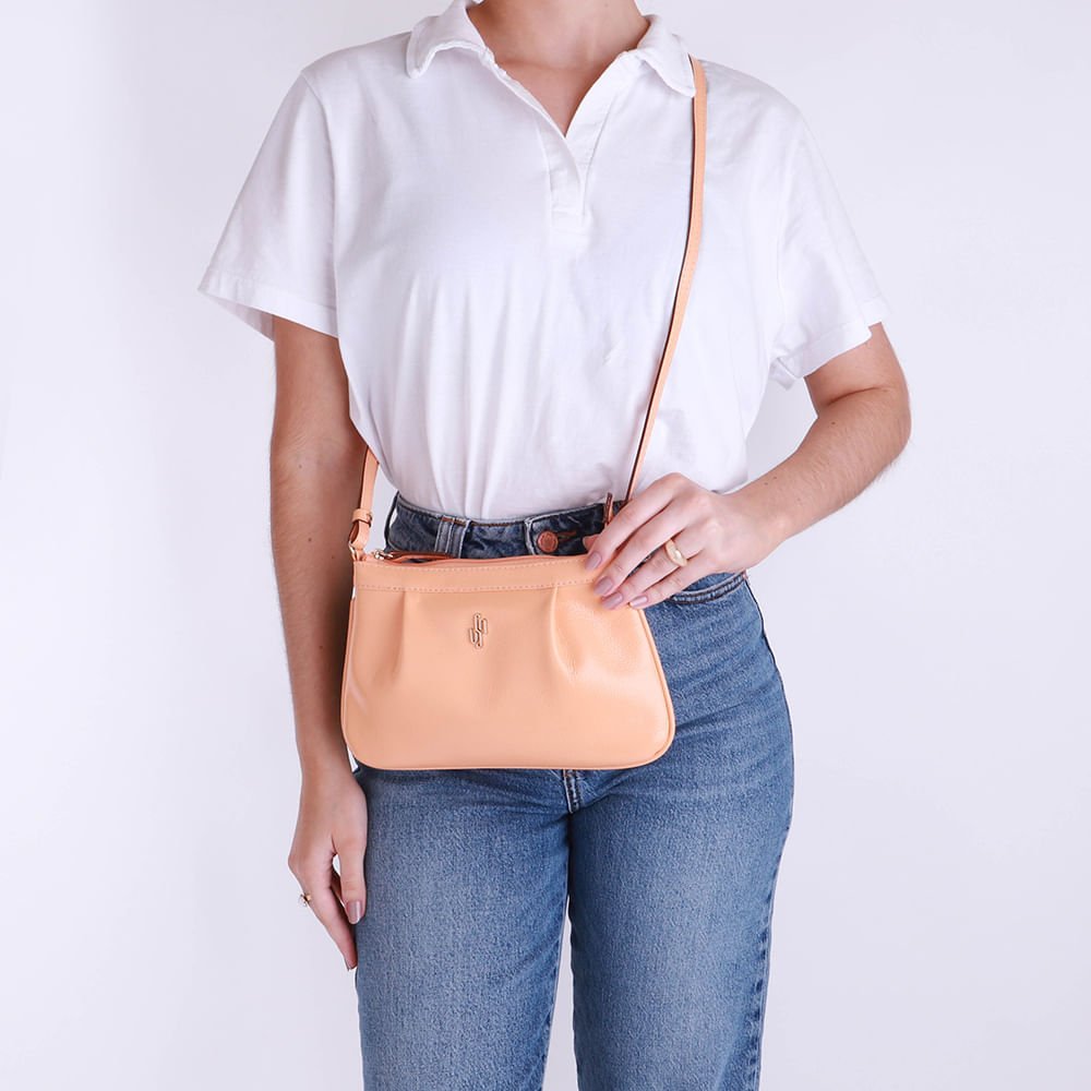 Bolsa Tiracolo Couro Laranja Melão Detalhe Franzido Laranja 4