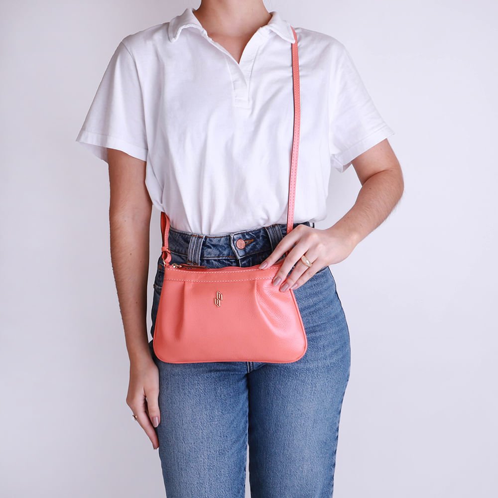 Bolsa Tiracolo Couro Laranja Detalhe Franzido Laranja 4