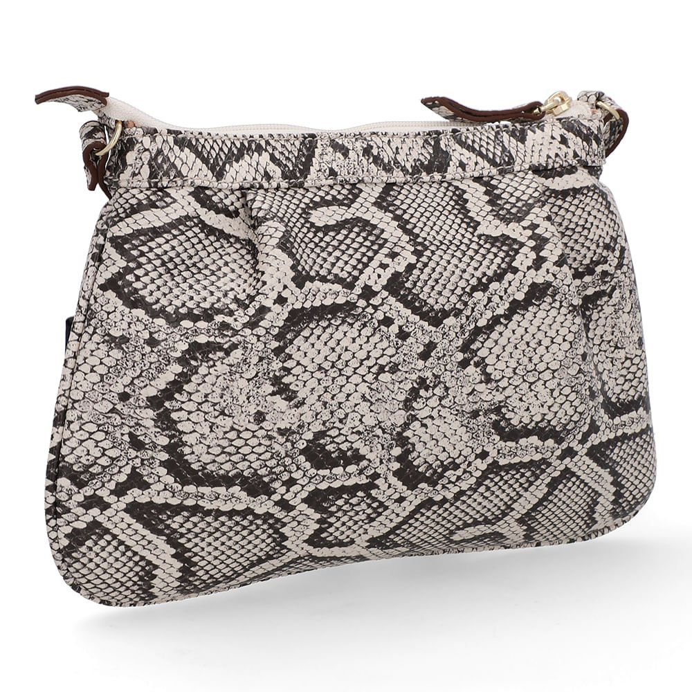 Bolsa Tiracolo Couro Cobra Natural Detalhe Franzido Bege 2