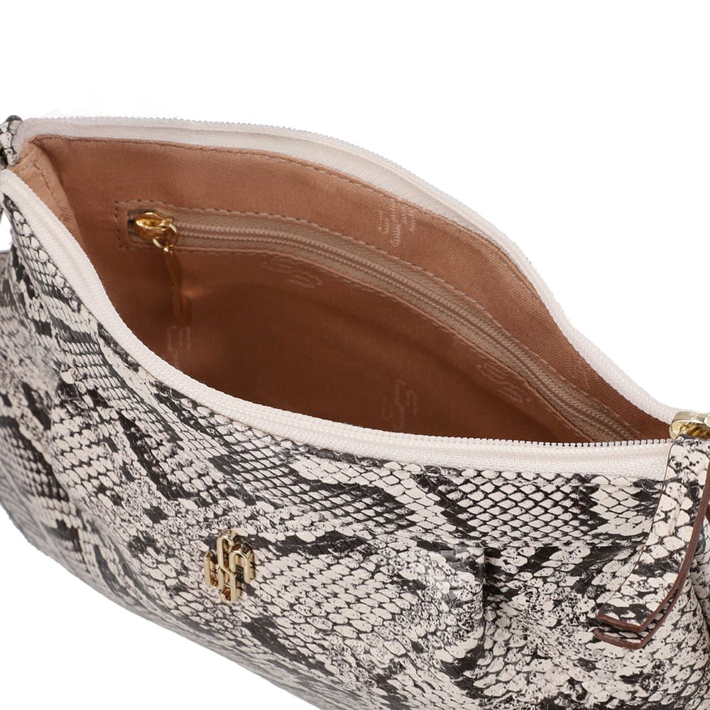 Bolsa Tiracolo Couro Cobra Natural Detalhe Franzido Bege 3