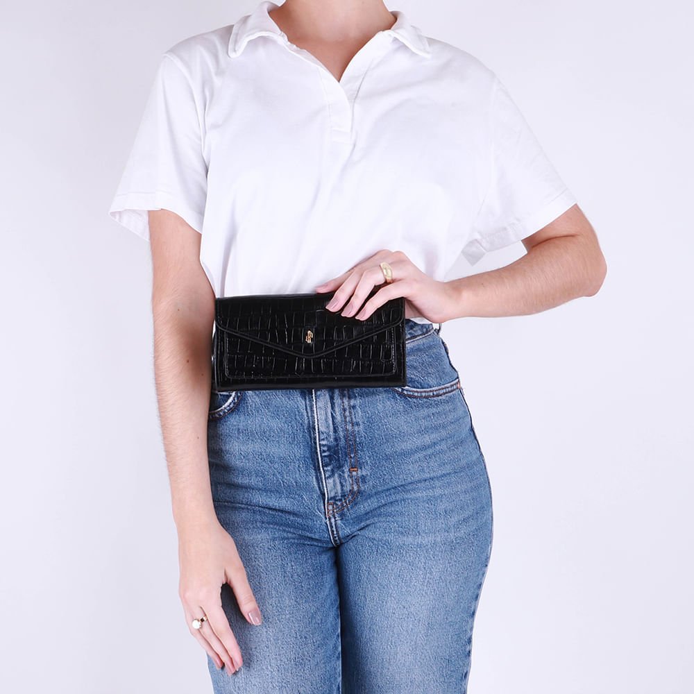 Carteira Couro Croco Preto Preto 4