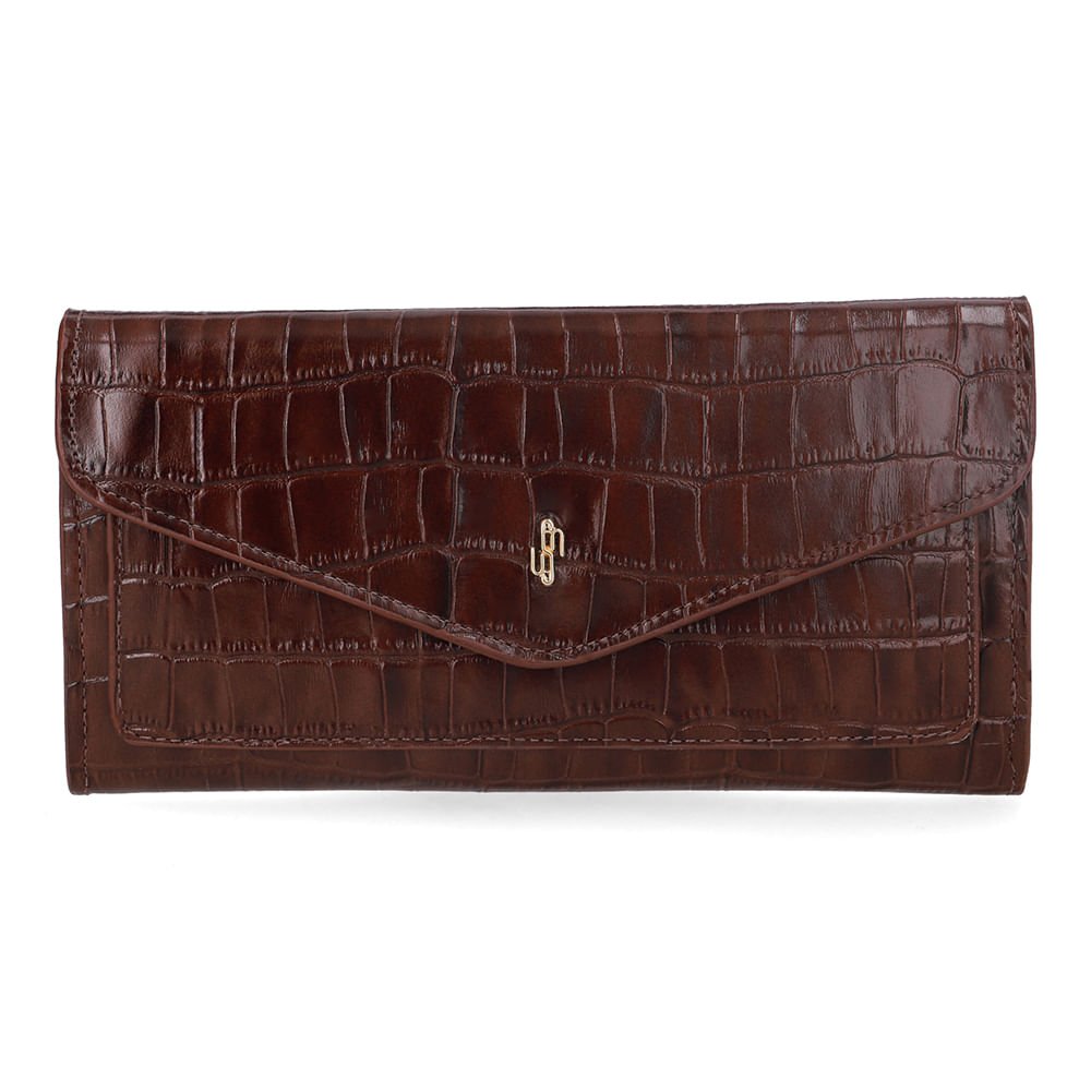 Carteira Couro Croco Marrom Pinhão