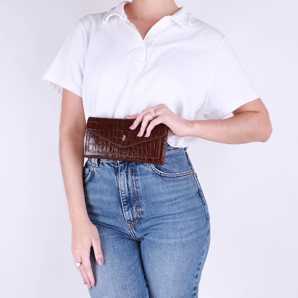 Carteira Couro Croco Marrom Pinhão Marrom 4