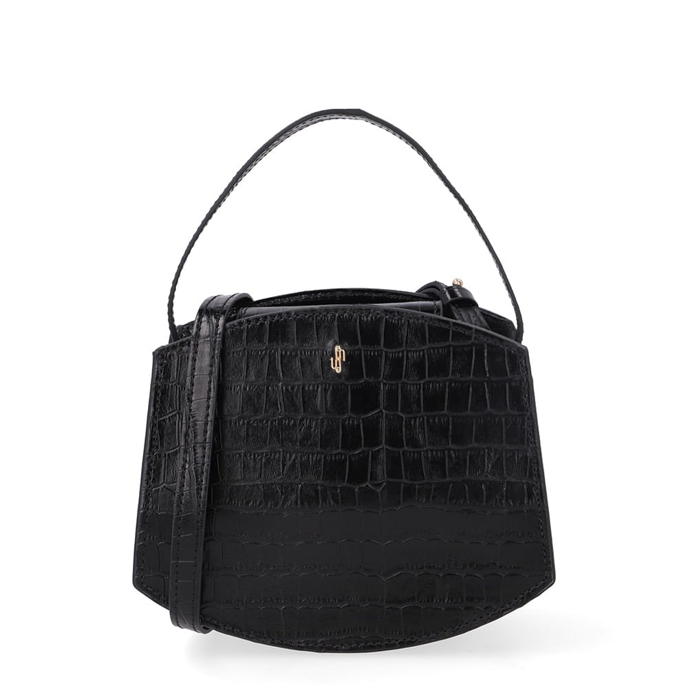 Bolsa Tote Couro Croco Preto Casual Preto 1