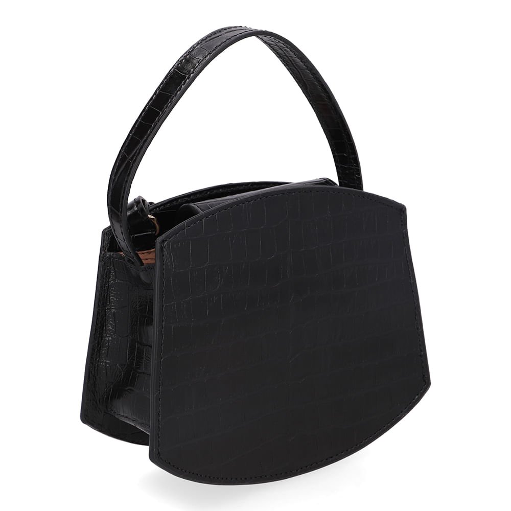 Bolsa Tote Couro Croco Preto Casual Preto 2