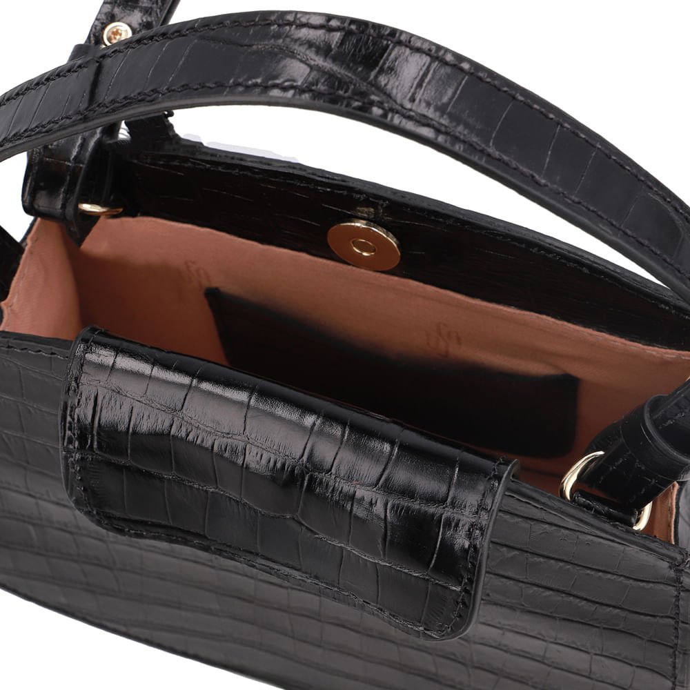 Bolsa Tote Couro Croco Preto Casual Preto 3