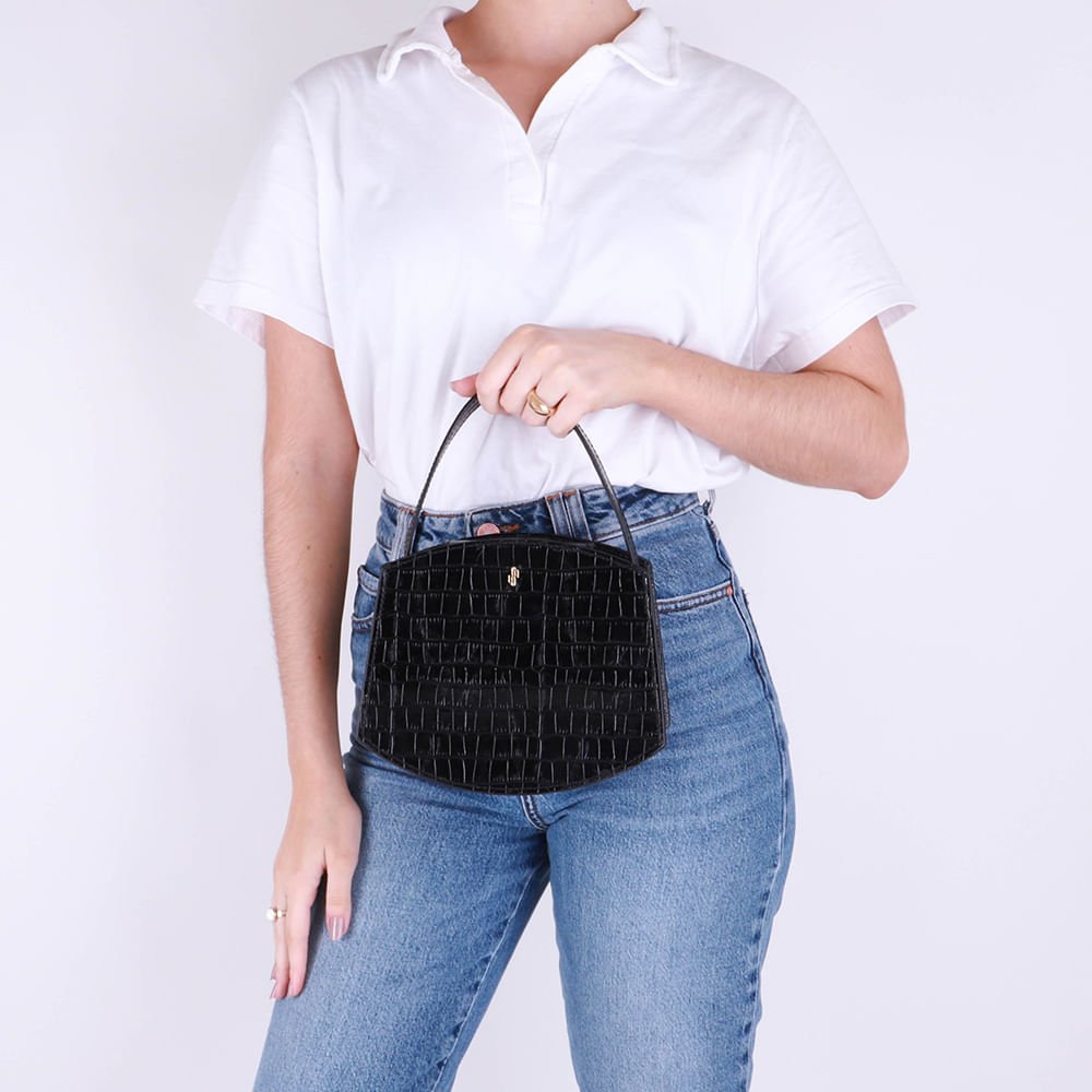 Bolsa Tote Couro Croco Preto Casual Preto 5