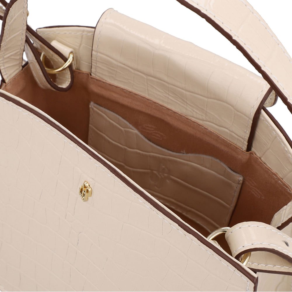 Bolsa Tote Couro Croco Branca Marfim Casual Marfim 3