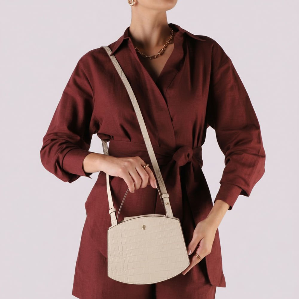 Bolsa Tote Couro Croco Branca Marfim Casual Marfim 4