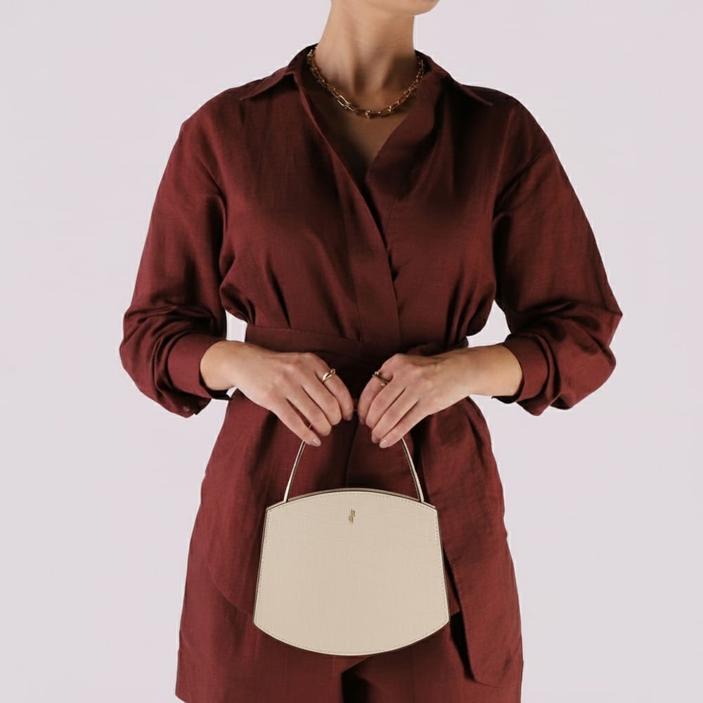 Bolsa Tote Couro Croco Branca Marfim Casual Marfim 5