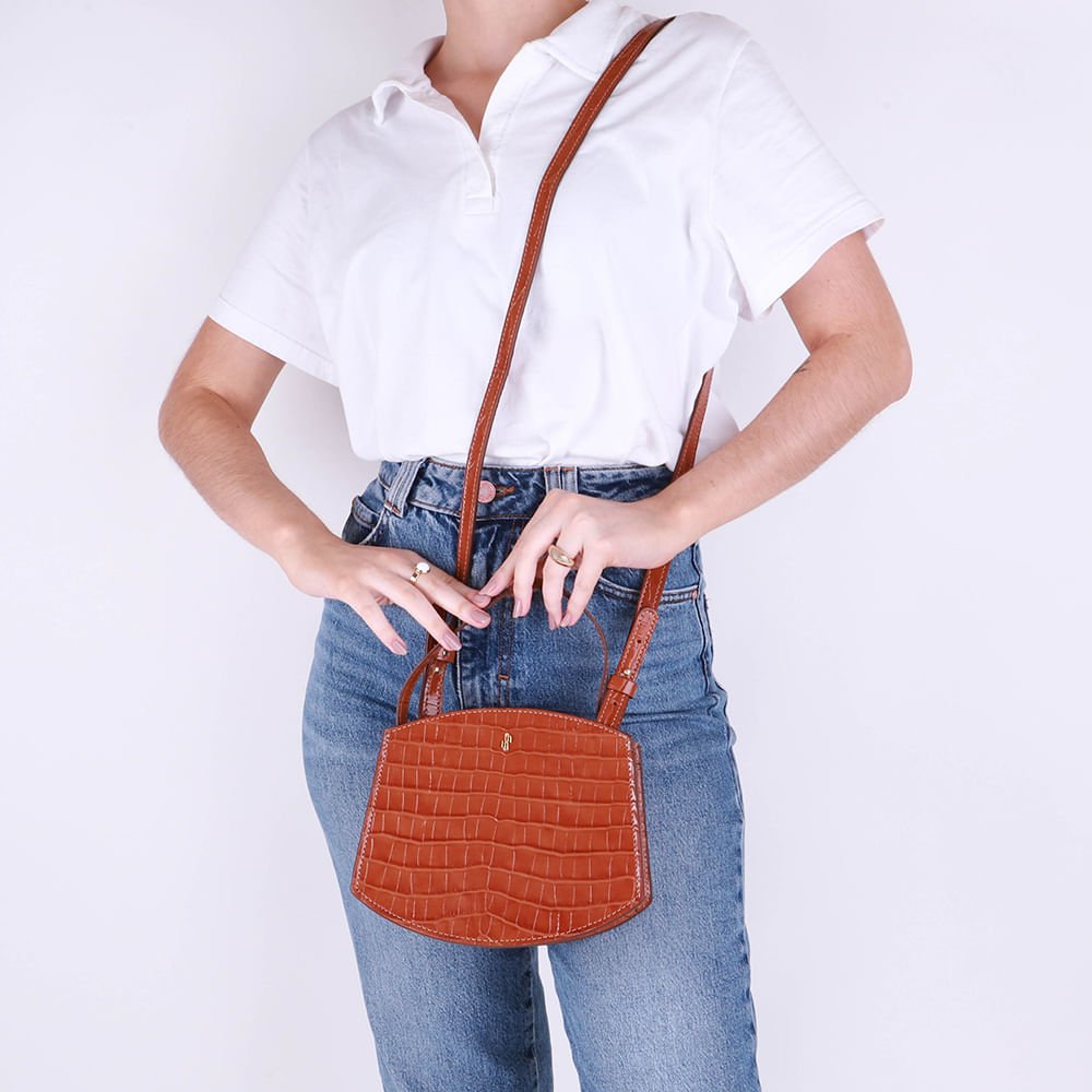 Bolsa Tote Couro Croco Marrom Doce De Leite Casual Marrom 4