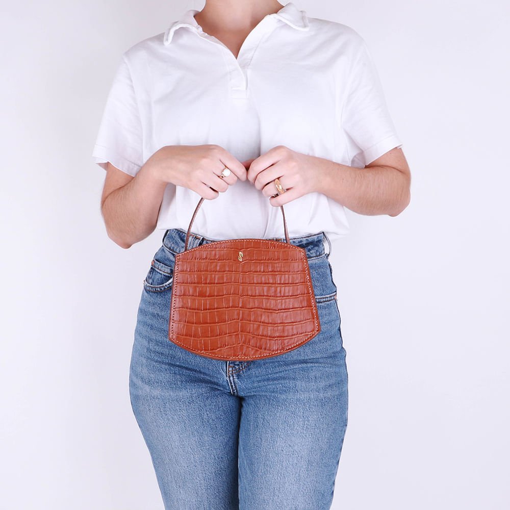 Bolsa Tote Couro Croco Marrom Doce De Leite Casual Marrom 5