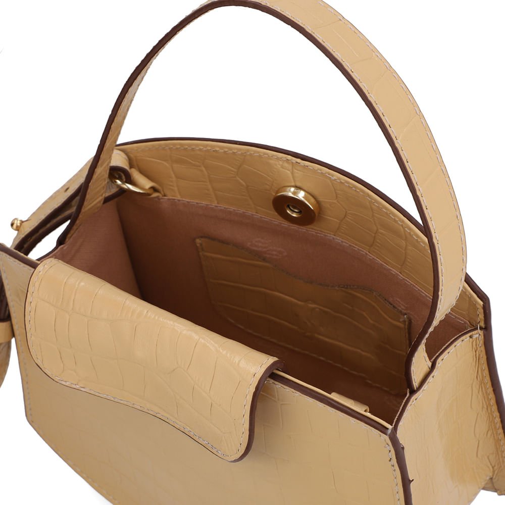 Bolsa Tote Couro Croco Creme Casual Bege 3