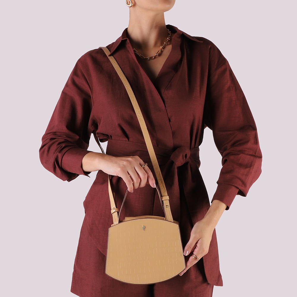 Bolsa Tote Couro Croco Creme Casual Bege 4