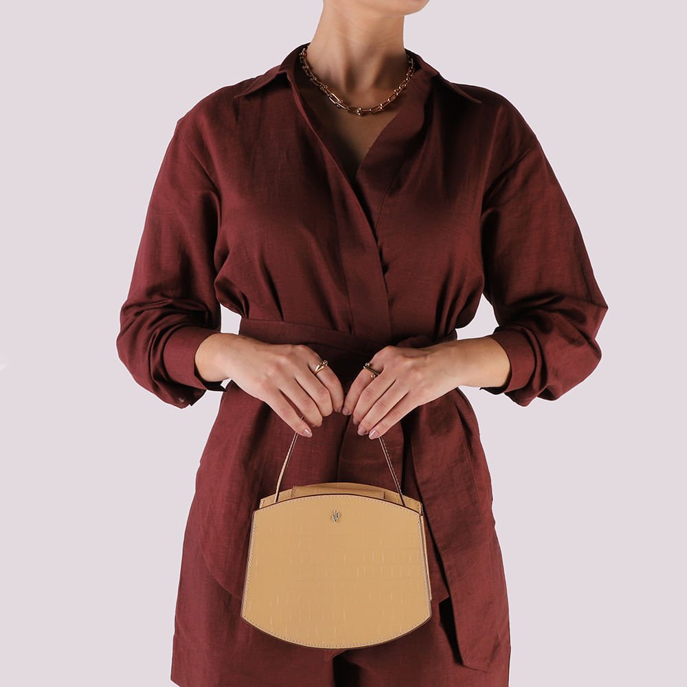 Bolsa Tote Couro Croco Creme Casual Bege 5