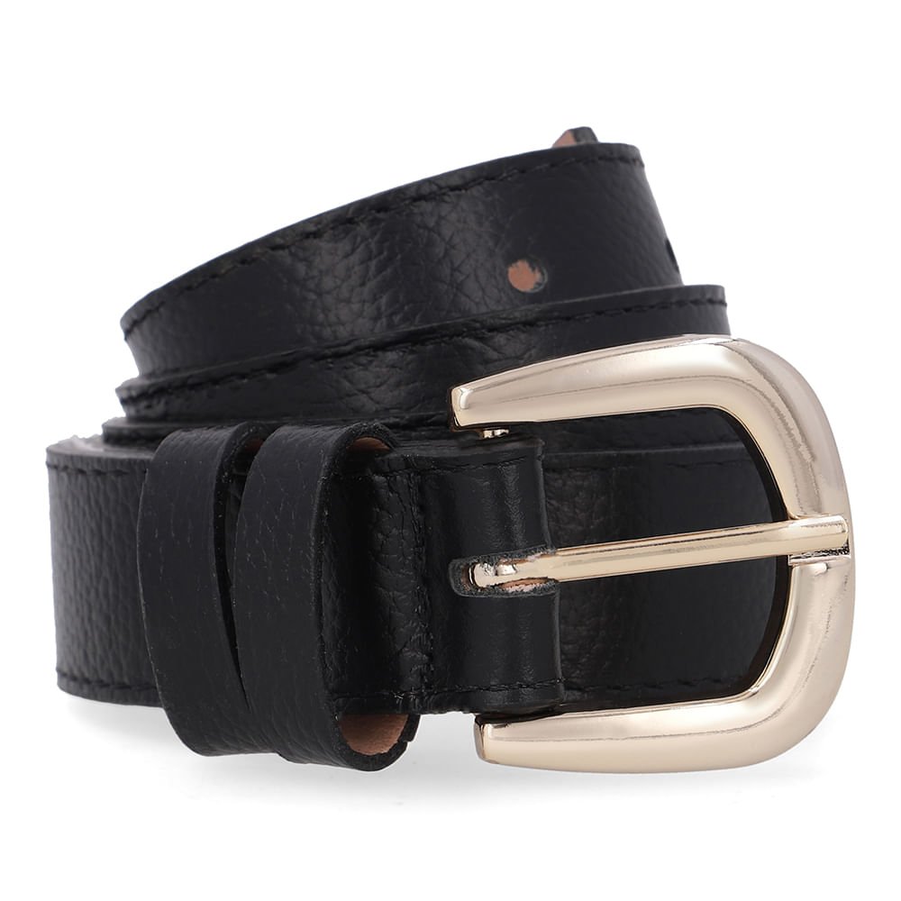 Cinto Couro Preto Básico Costura