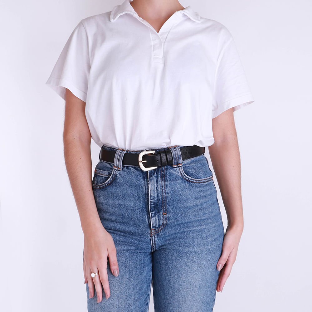 Cinto Couro Preto Básico Costura Preto 5