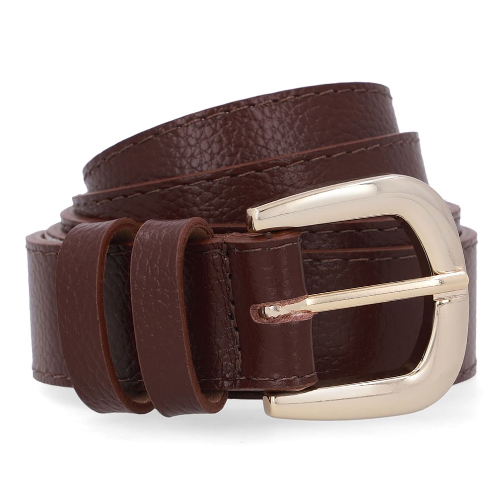 Cinto Couro Marrom Pinhão Básico Costura