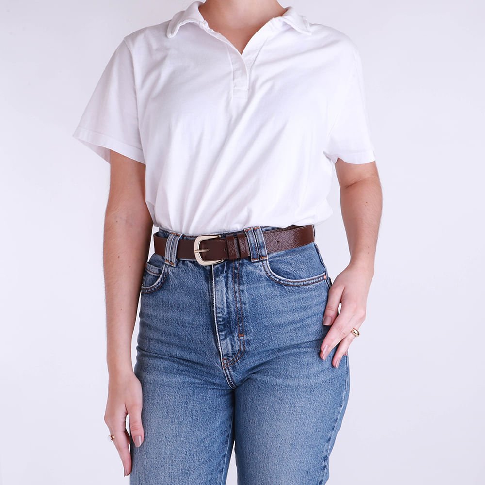 Cinto Couro Marrom Pinhão Básico Costura Marrom 5