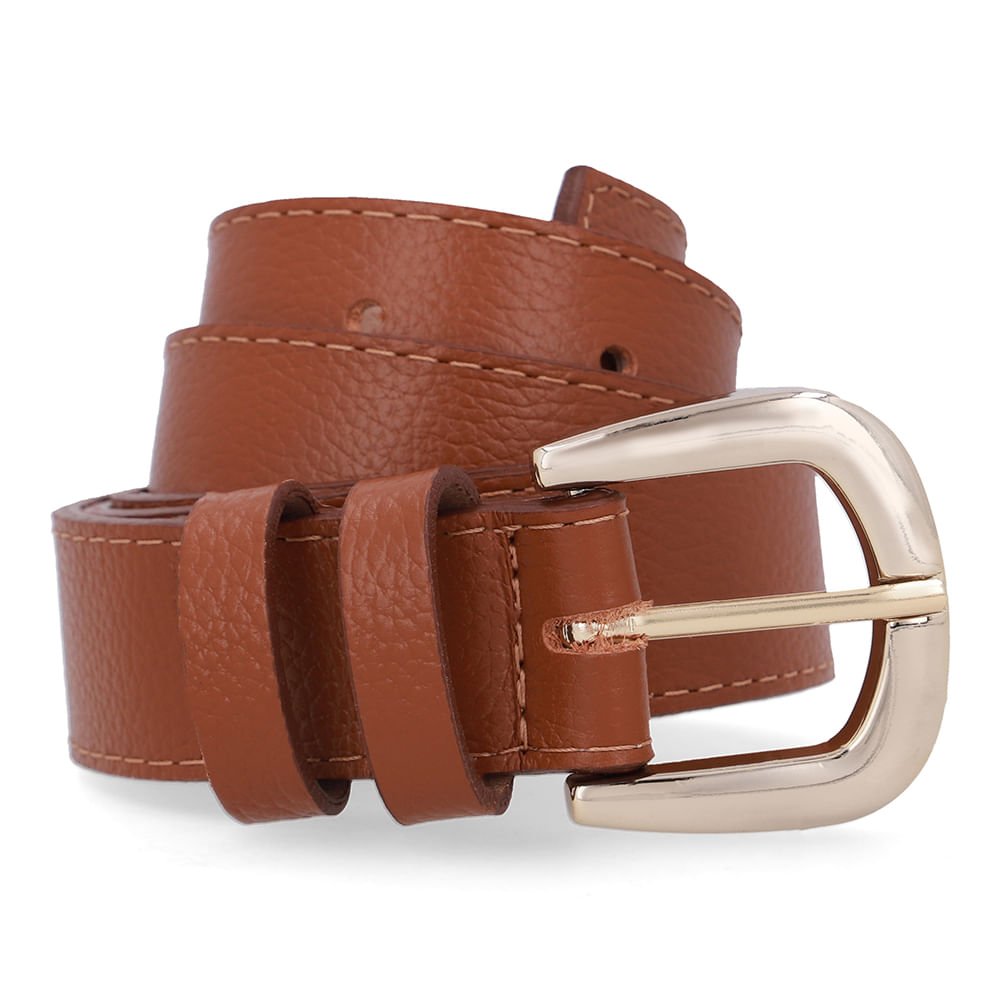 Cinto Couro Marrom Canela Básico Costura