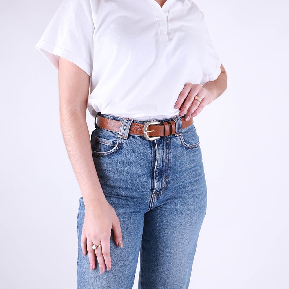 Cinto Couro Marrom Canela Básico Costura Marrom 5