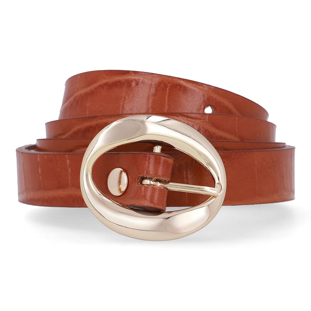 Cinto Couro Croco Marrom Doce De Leite Fivela