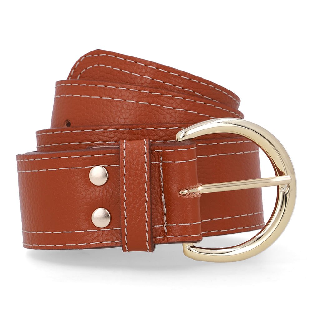 Cinto Couro Marrom Doce De Leite Costura Enfeite