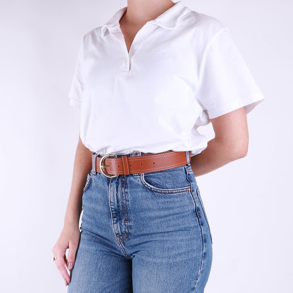 Cinto Couro Marrom Doce De Leite Costura Enfeite Marrom 5