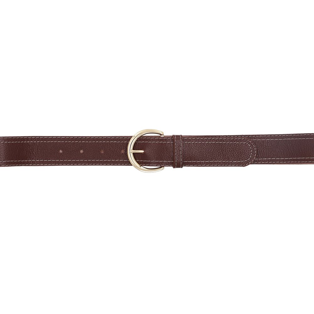 Cinto Couro Marrom Pinhão Costura Enfeite Marrom 4