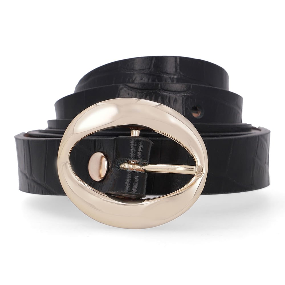 Cinto Couro Croco Preto Fivela