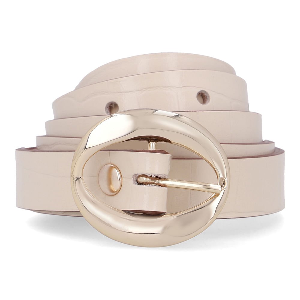 Cinto Couro Croco Branco Marfim Fivela