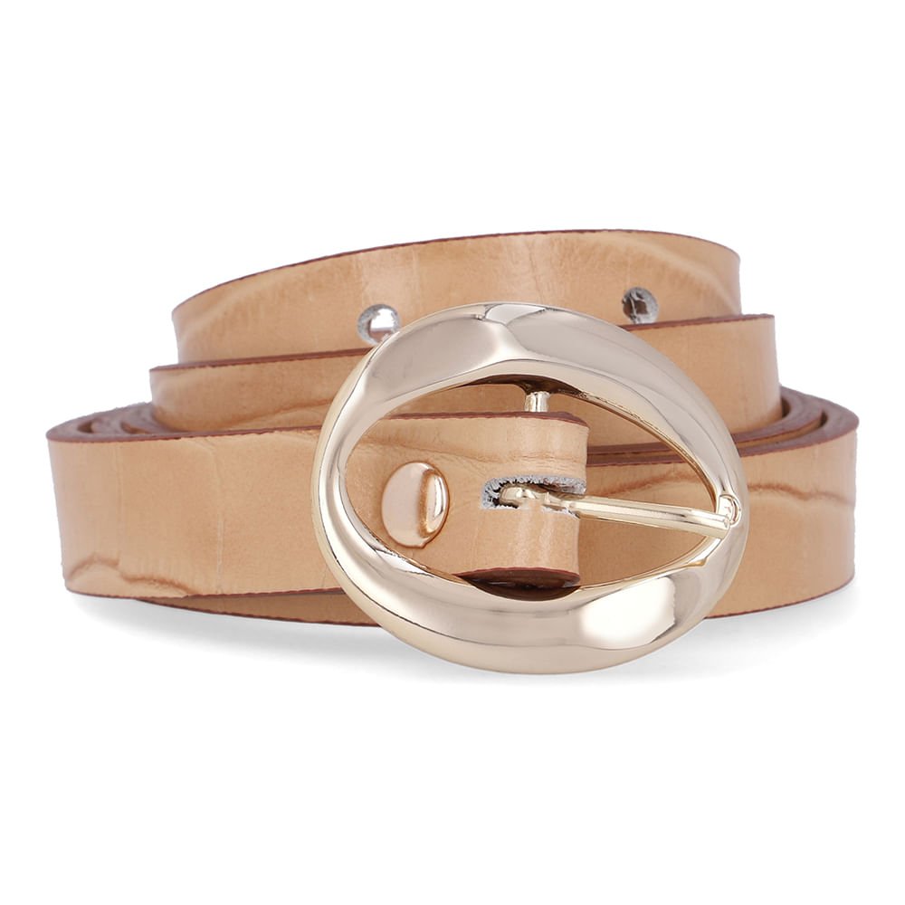 Cinto Couro Croco Creme Fivela