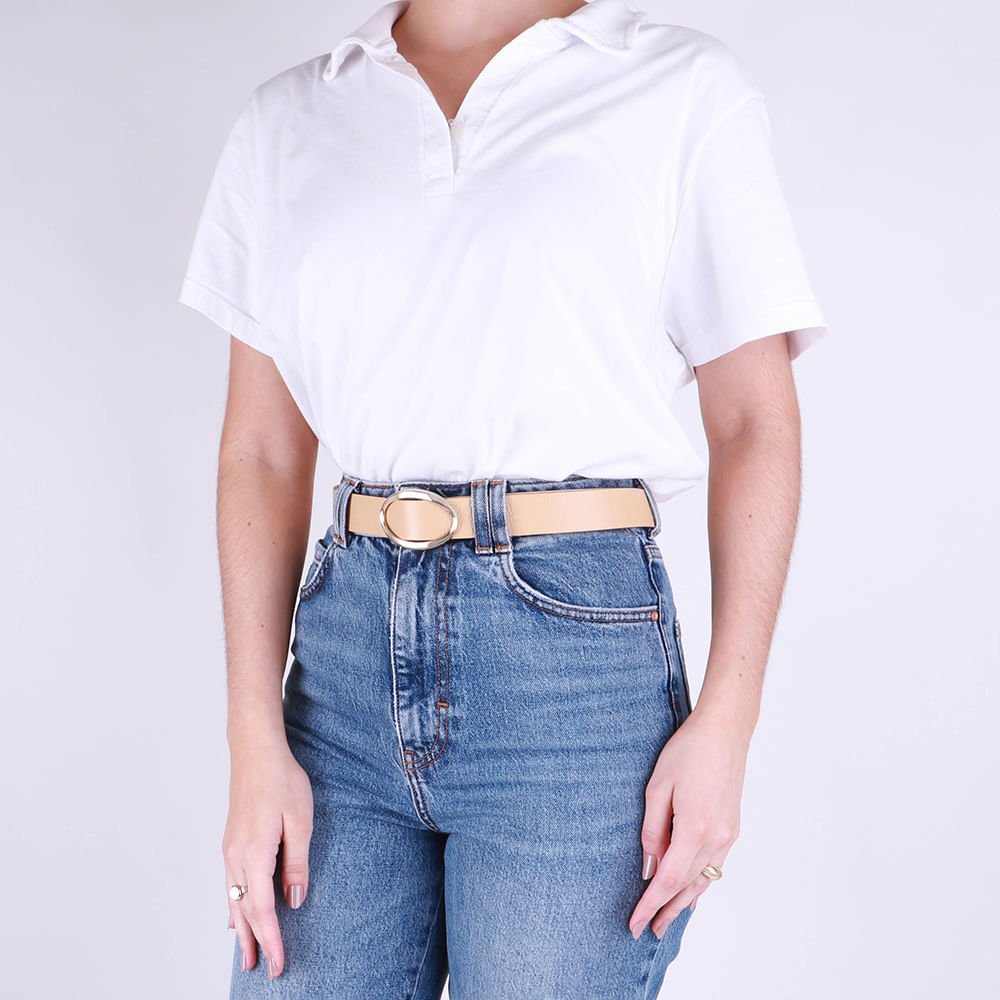 Cinto Couro Creme Bege 5