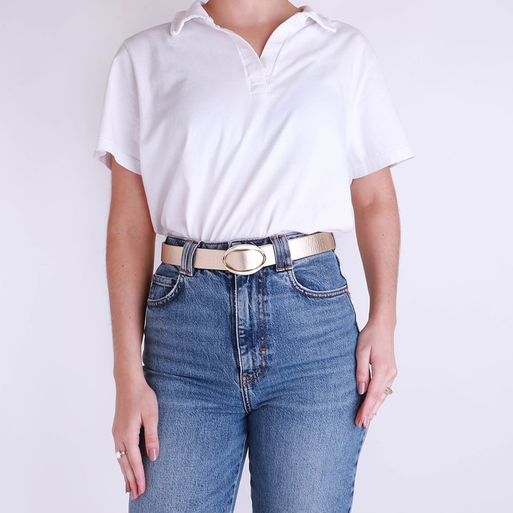 Cinto Couro Metalizado Ouro Light Dourado 5