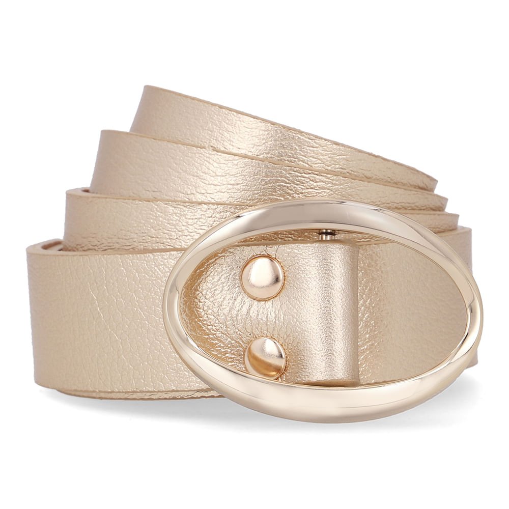 Cinto Couro Metalizado Ouro Light