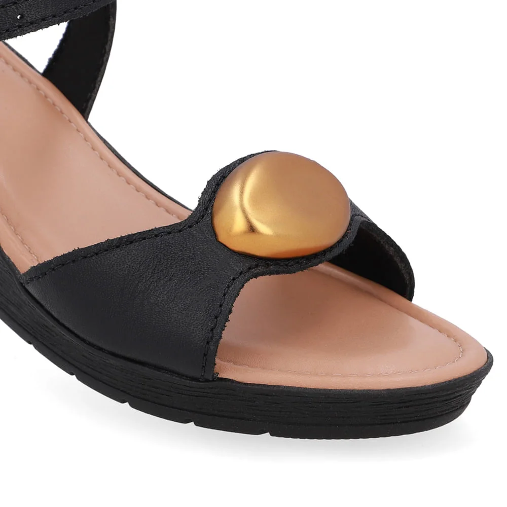 Sandália Salto Anabela Couro Preta Preto 4