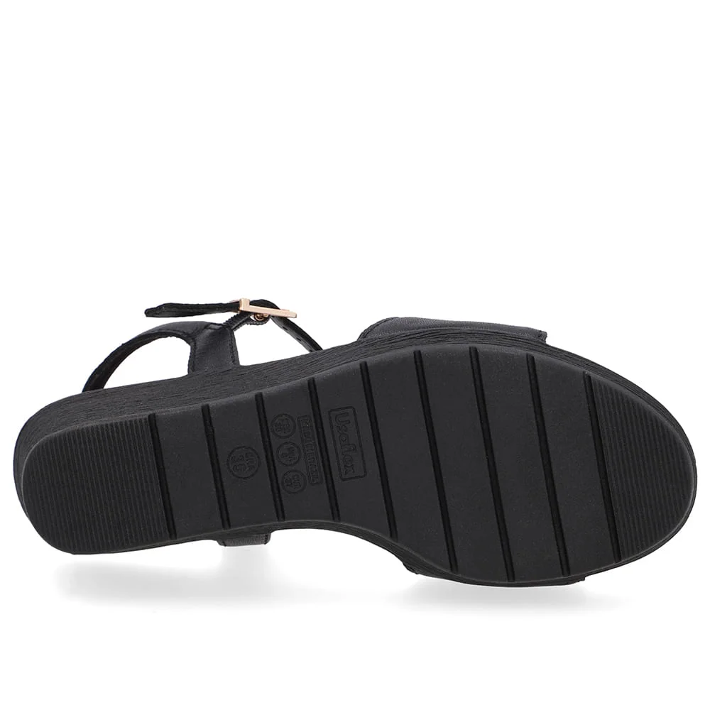 Sandália Salto Anabela Couro Preta Preto 5