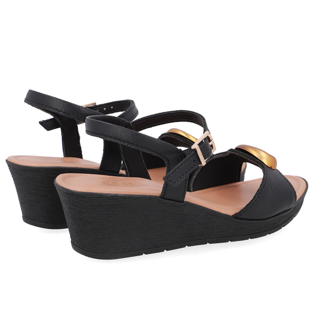 Sandália Salto Anabela Couro Preta Preto 3