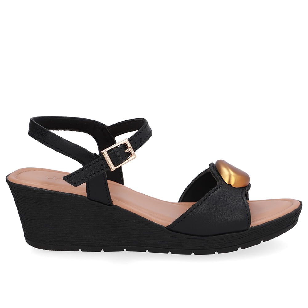 Sandália Salto Anabela Couro Preta